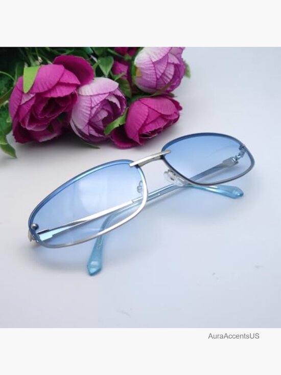 Vintage Y2K Wrap Around Sunglasses Retro 2000s Oval Metal Frame Unisex UV400 main image 6